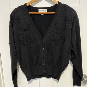 Vintage Breckenridge Cardigan Black Paisley Bobble Embellish 80s Cottage Size M